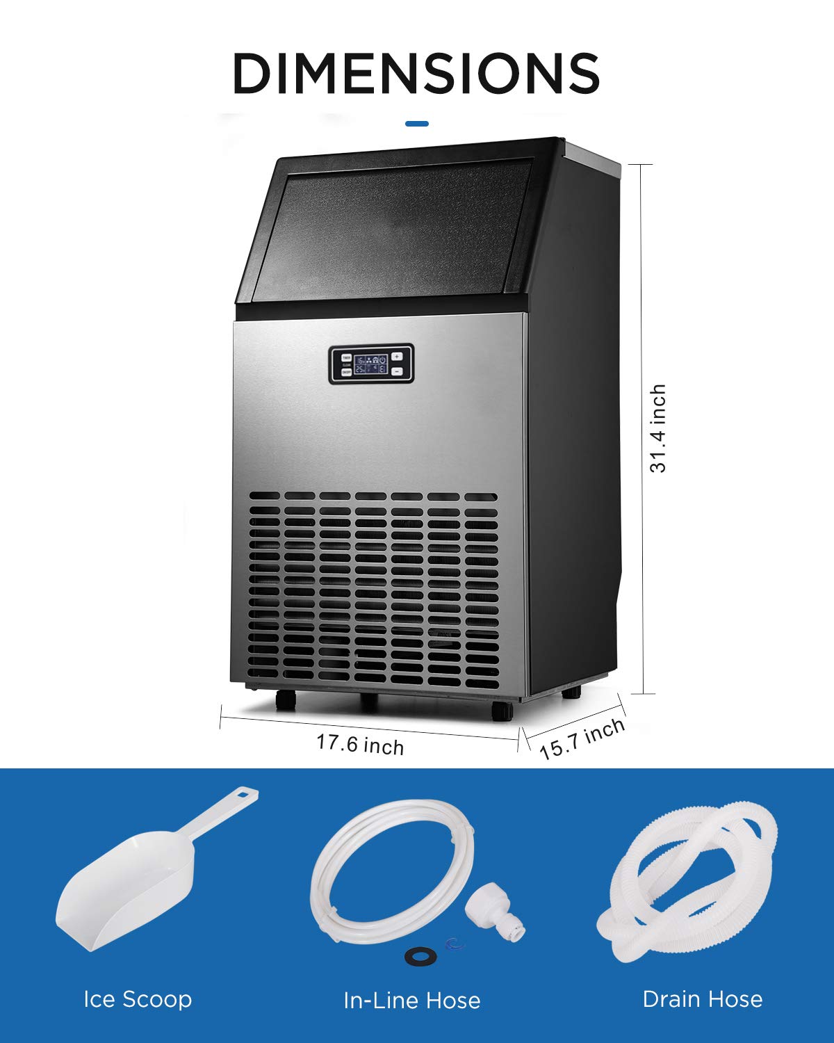 ADT Ice Maker Stainless Steel Counter Stand Alone Household Ice Maker