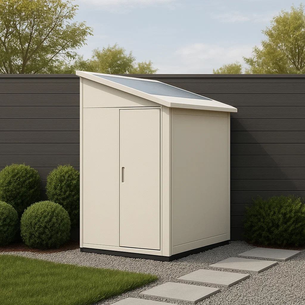 Caseta de jardín beige metálico para exteriores. 140x90x190 cm