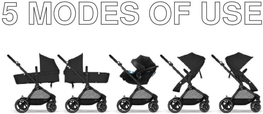 Cybex EOS 5-in-1 Travel Stroller + Aton 2 Infant Car Seat with SensorSafe & Load Leg – Converts from Carriage to Reversible Toddler Seat, Travel System Ready, Lightweight & Comfortable, Black/Black