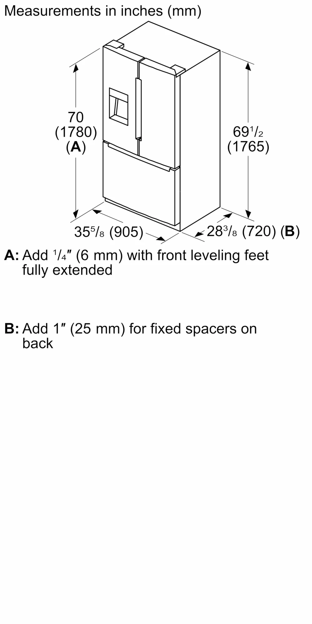 Bosch B36FD10ENS 100 Series French Door Bottom Mount Refrigerator 36'' Stainless steel (with anti-fingerprint). Total No Frost