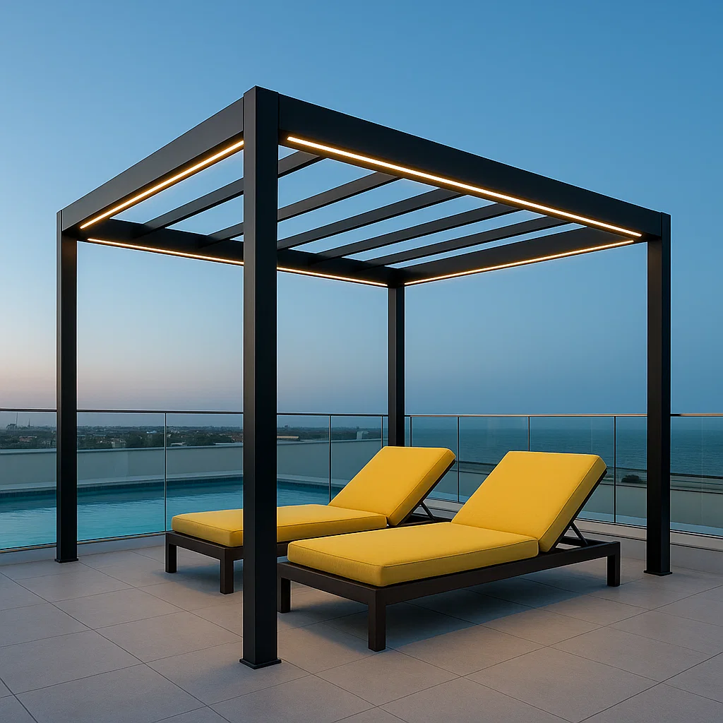 Pérgola metálica para jardín - Color negro - de aluminio - para exterior - 400 cm largo x 250 cm alto x 300 cm profundo
