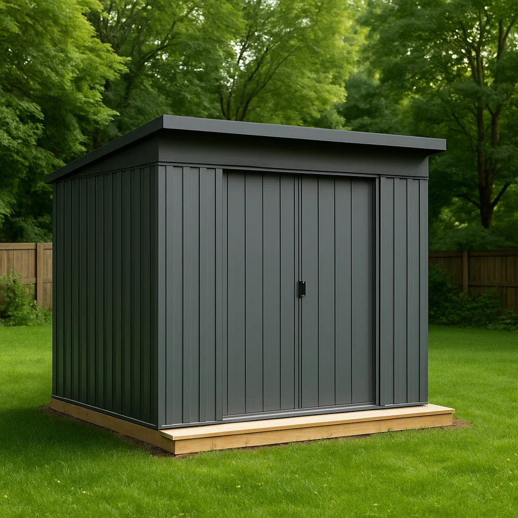Caseta de jardín. caseta gris oscuro de acero para jardín exterior. 210x200x200 cm