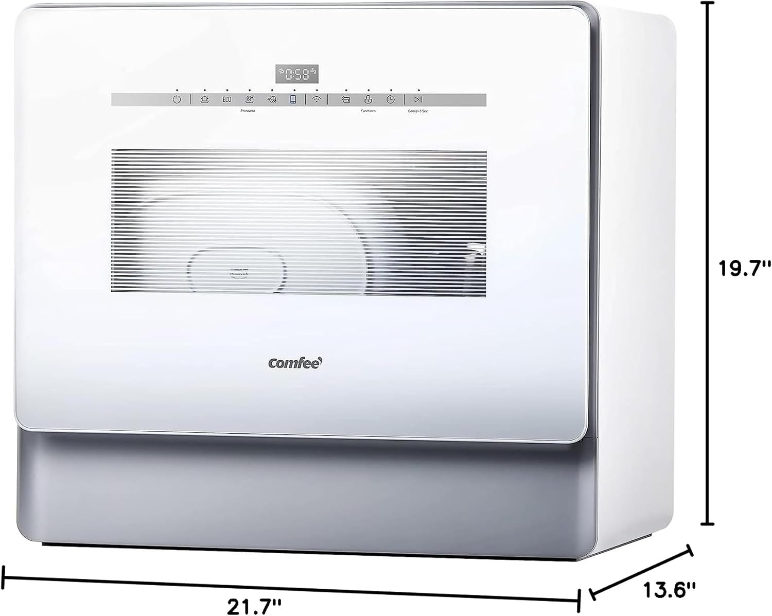 COMFEE' Portable Dishwasher, Countertop Dishwasher with 3 Place Settings, Mini Dishwasher with More Space Inside, 6 Programs, Auto-Open Drying, Touch Control, White