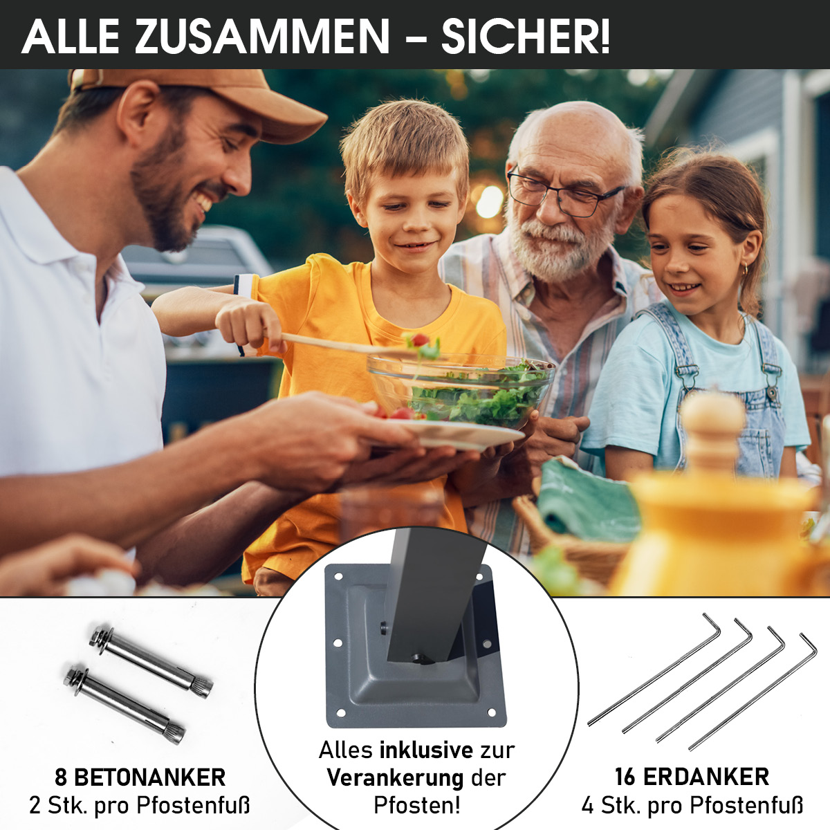 BRAST Alu Pavillon PAGODE 4x4m dunkelgrau mit Moskitonetz