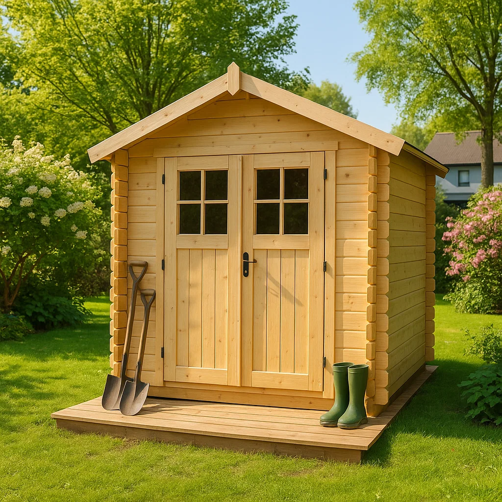 Caseta de jardín natural de madera clara para exteriores. 220×190×210 cm