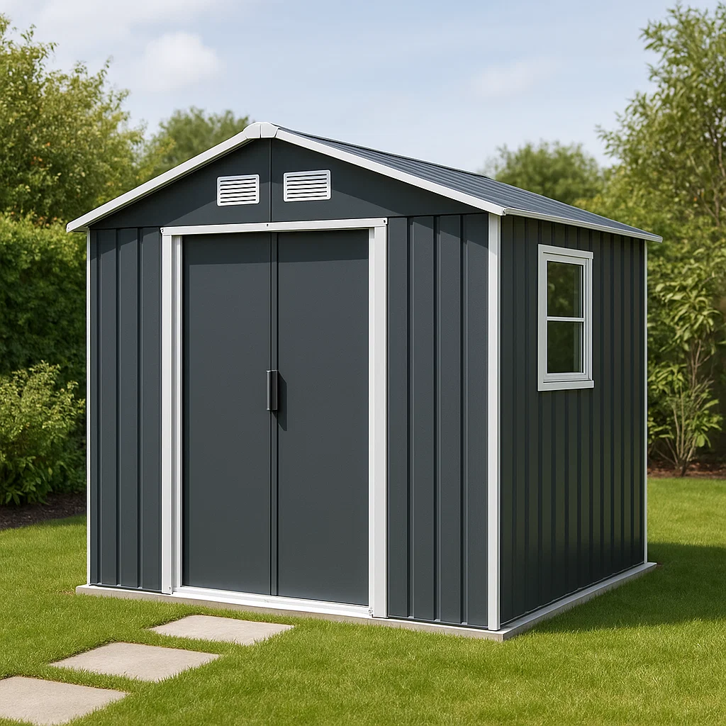 Caseta metálico de jardín gris oscuro de acero para exterior. 213x117x195 cm