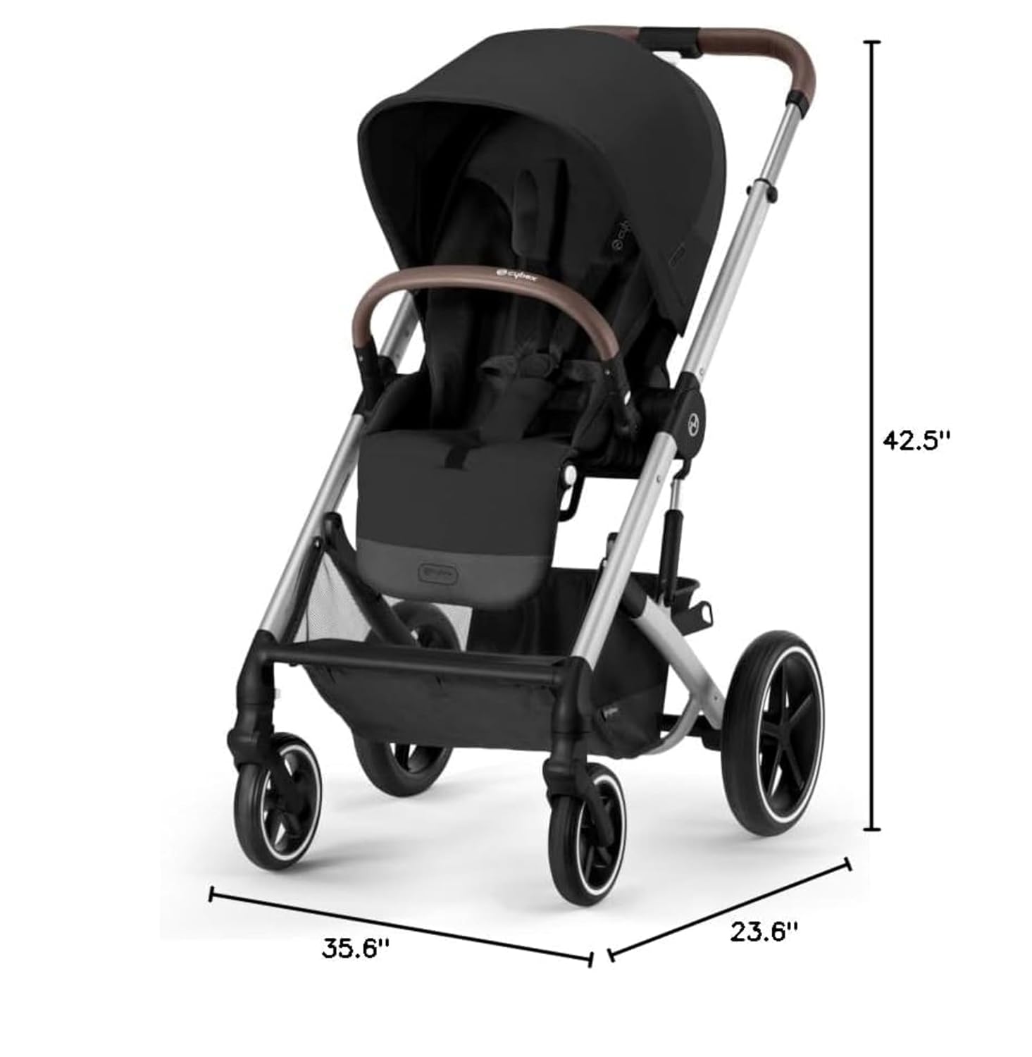 Cybex Balios S Lux Toddler and Baby Stroller with Reversible Seat, Unique One-Pull Harness, and Multiple Recline - Travel System Ready, with One Hand Fold, Silver Frame/Moon Black Seat