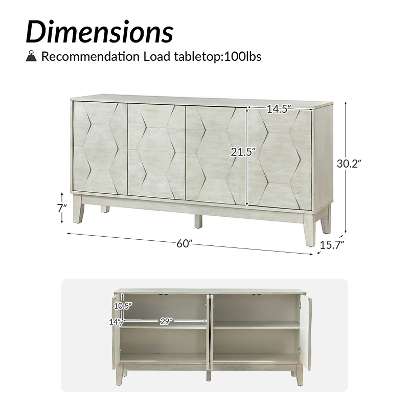 Kamu 60'' Sideboard : Stylish Shoe Storage Cabinet Entryway Solution