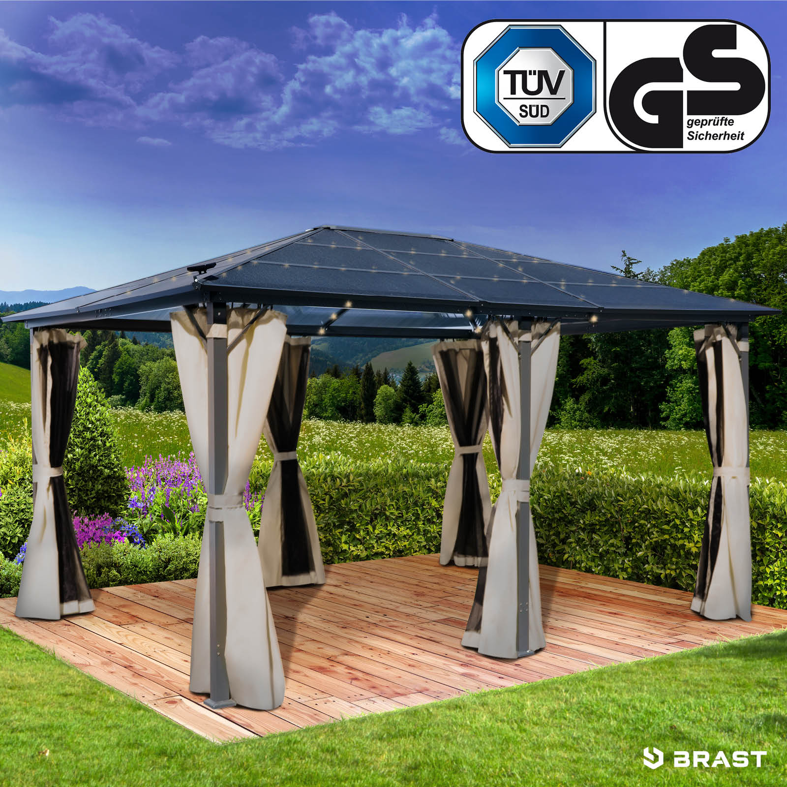 BRAST Alu-Pavillon PREMIUM 3.6x4.8m beige inkl. LEDs