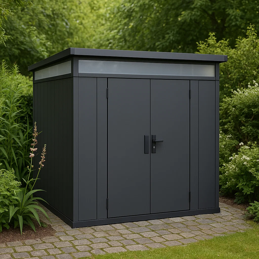 Caseta de jardín caseta metálica gris antracita acero exteriores jardín 130x210x200 cm