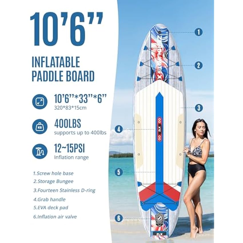 ZLX Inflatable Stand Up Paddle Board 10'6
