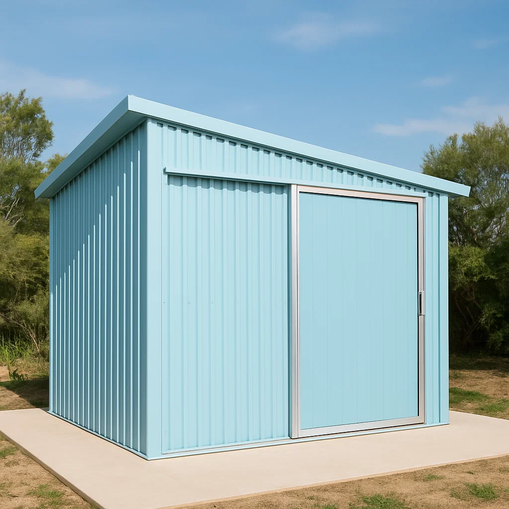 Caseta de jardín. caseta azul claro de acero para jardín exterior. 220x210x200 cm