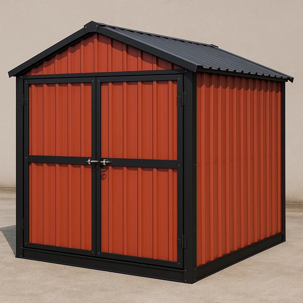 Caseta de jardín. caseta exterior roja y negra de acero para uso exterior. 210x130x200 cm
