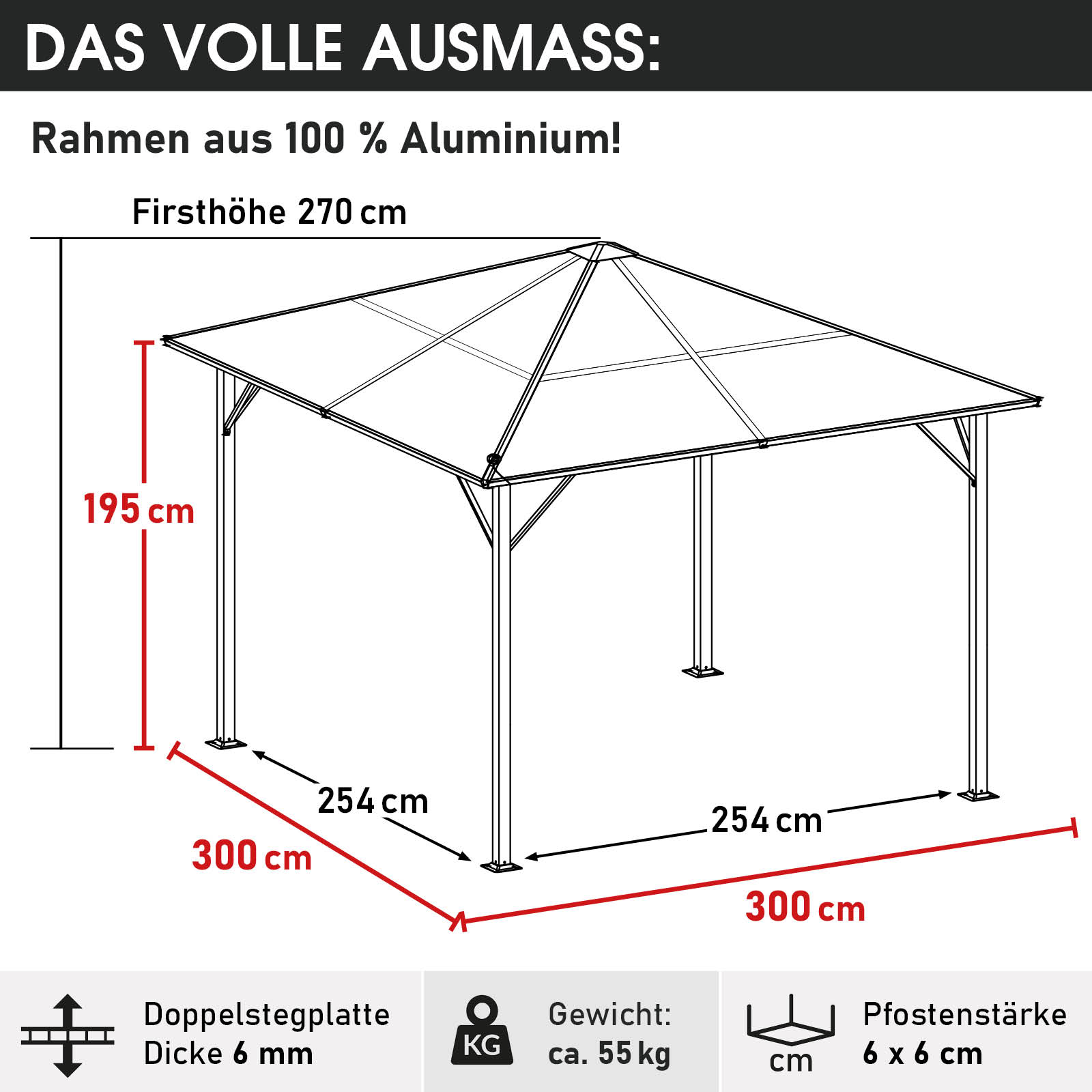 BRAST Alu Gartenpavillon SUMMERDREAM 3x3m beige