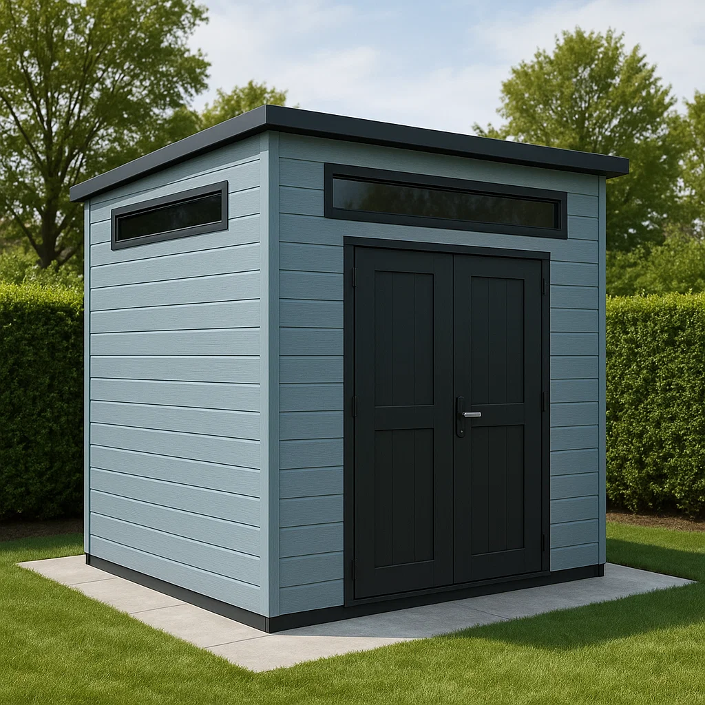 Caseta de jardín Caseta Gris Azul Resina Exterior 180 x 150 x 220 cm