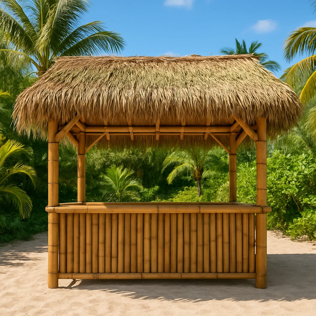 Toldo para jardín con estructura de bambú y techo de palma natural. para exterior. 300x250x250 cm