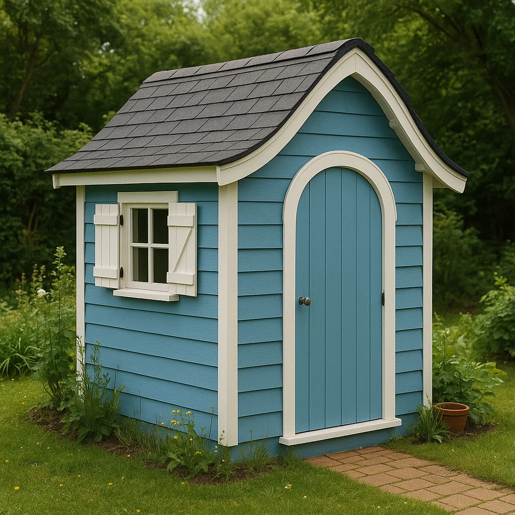 Caseta infantil de jardín casa azul madera para exteriores. 120x100x180 cm