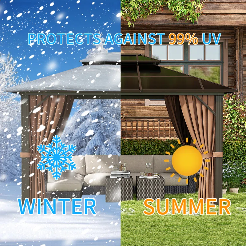 Outdoor Patio Gazebo. Hardtop Gazebo with Galvanized Steel Roof and Aluminum Frame