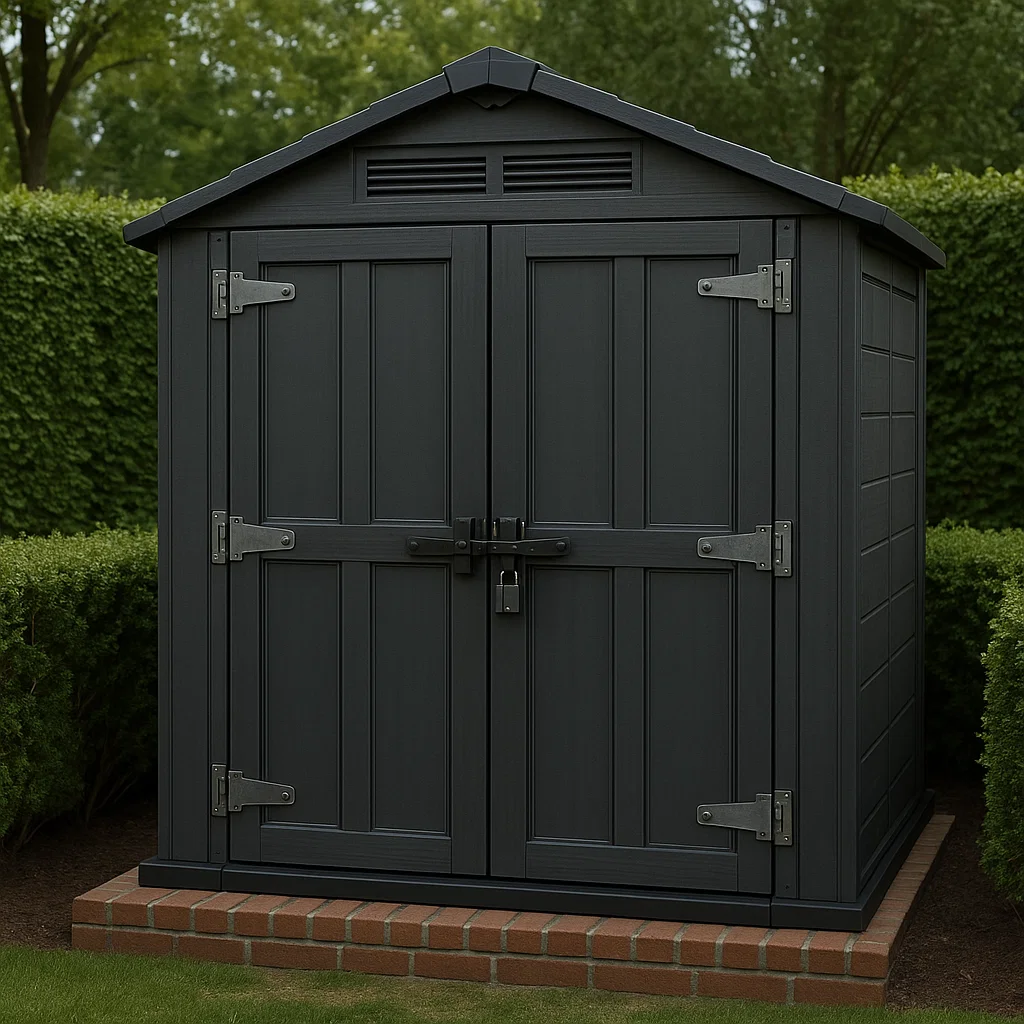 Caseta de jardín armario doble puerta gris oscuro resina para exteriores 190x140x200 cm