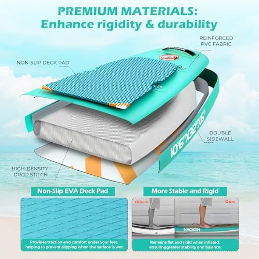 NACATIN Inflatable Stand Up Paddle Board with Kayak Seat,10'6