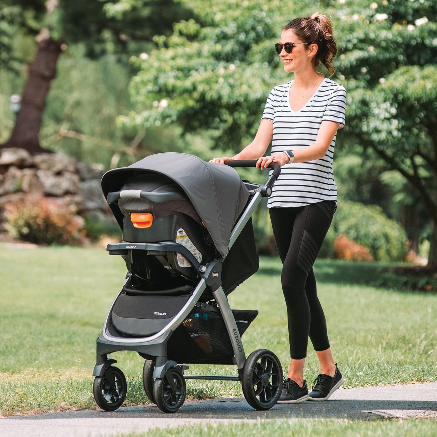 Chicco Bravo 3-in-1 Trio Travel System, Bravo Quick-Fold Stroller with KeyFit 30 Infant Car Seat and Base, Car Seat and Stroller Combo, Camden/Black & Grey