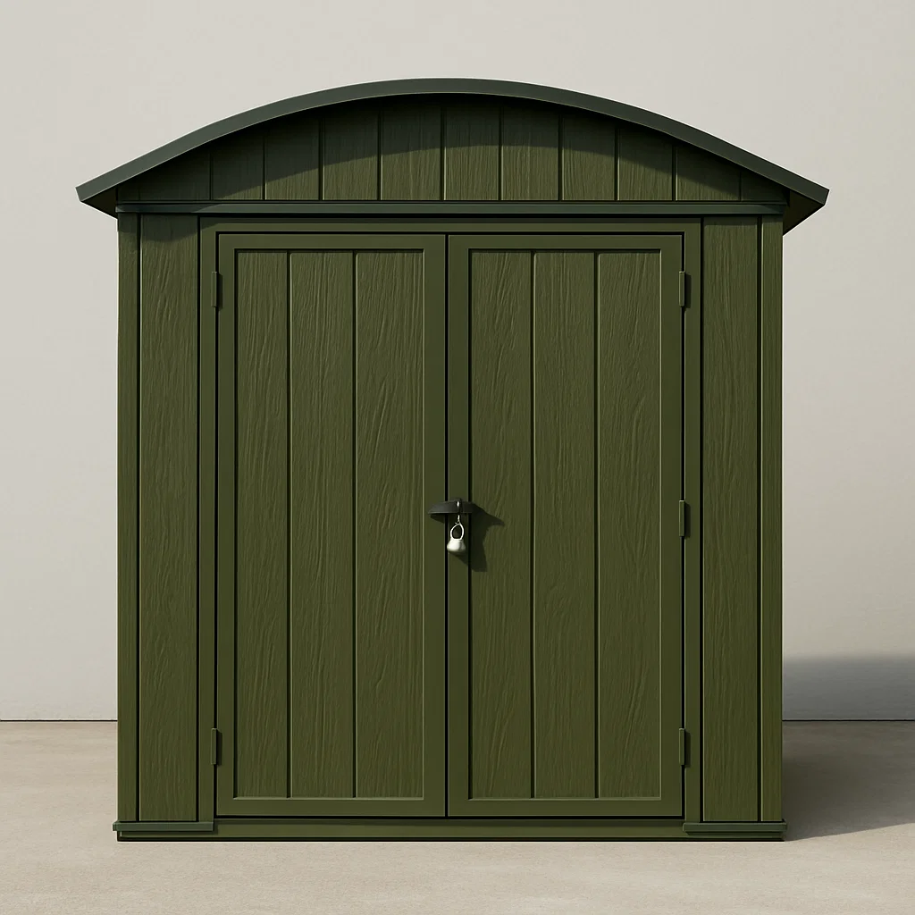 Caseta de jardín. caseta de almacenamiento color verde de resina para exterior. 170x110x200 cm