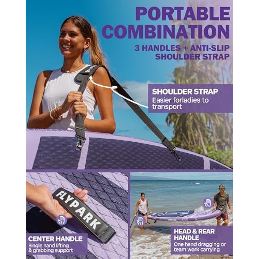 Flypark 11'x34‘’ Inflatable Paddle Boards, Extra Wide SUP for 420lbs/3Adults, Yoga Stand Up Paddle Board, 110L Backpack, 15 D-Rings, Shoulder Strap, US-Fin, 2-Action Pump