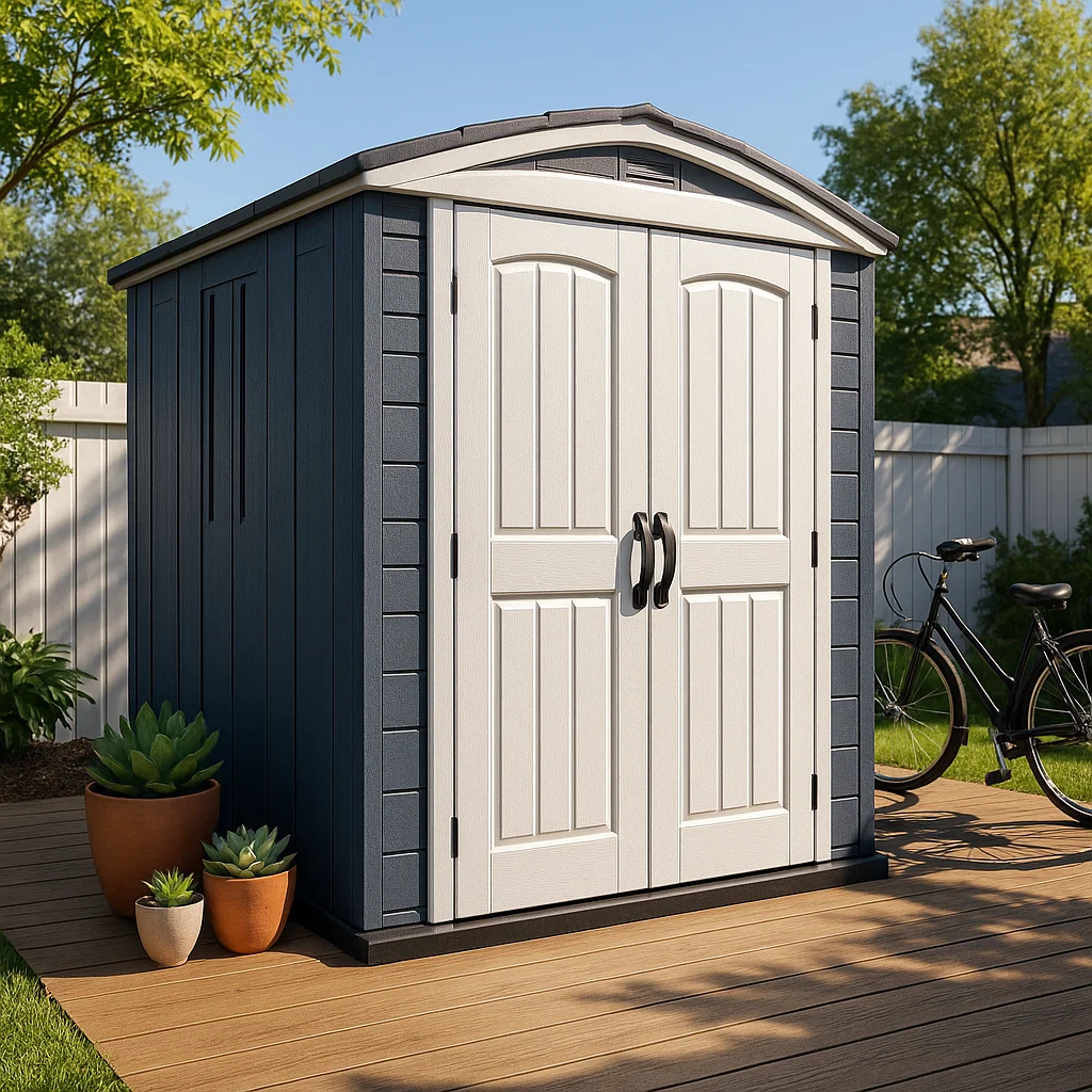 Caseta de jardín caseta de almacenamiento blanco y gris oscuro de resina para exterior 145x85x190 cm