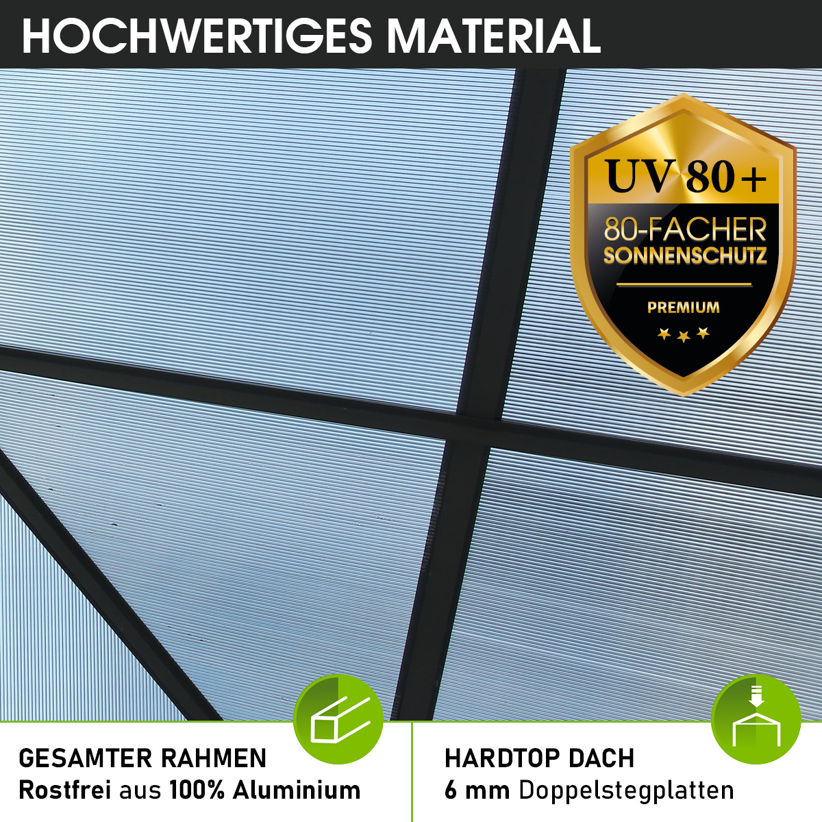 BRAST Alu Pavillon PAGODE 4x4m dunkelgrau mit Moskitonetz