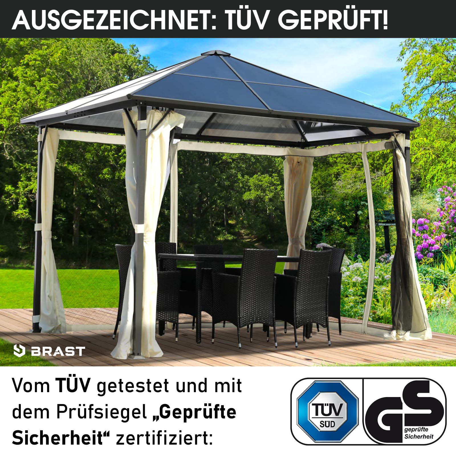 BRAST Alu Gartenpavillon SUMMERDREAM 3x3m beige