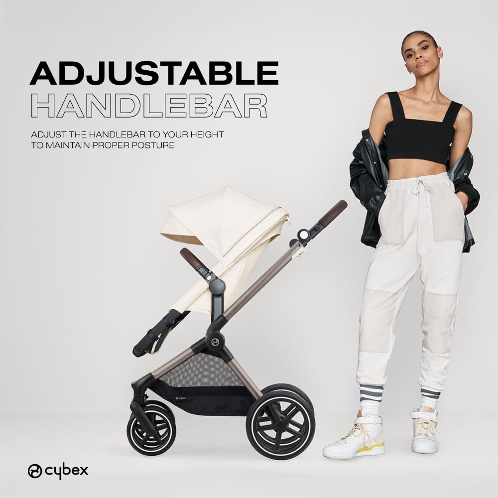 Cybex EOS 2-in-1 Stroller - Bassinet Stroller Converts to Toddler Stroller with One-Hand Recline - Bassinet and Toddler Seat Included, Reversible & Travel System Ready, Seashell Beige