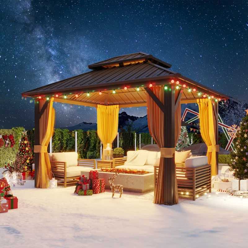 Outdoor Patio Gazebo. Hardtop Gazebo with Galvanized Steel Roof and Aluminum Frame