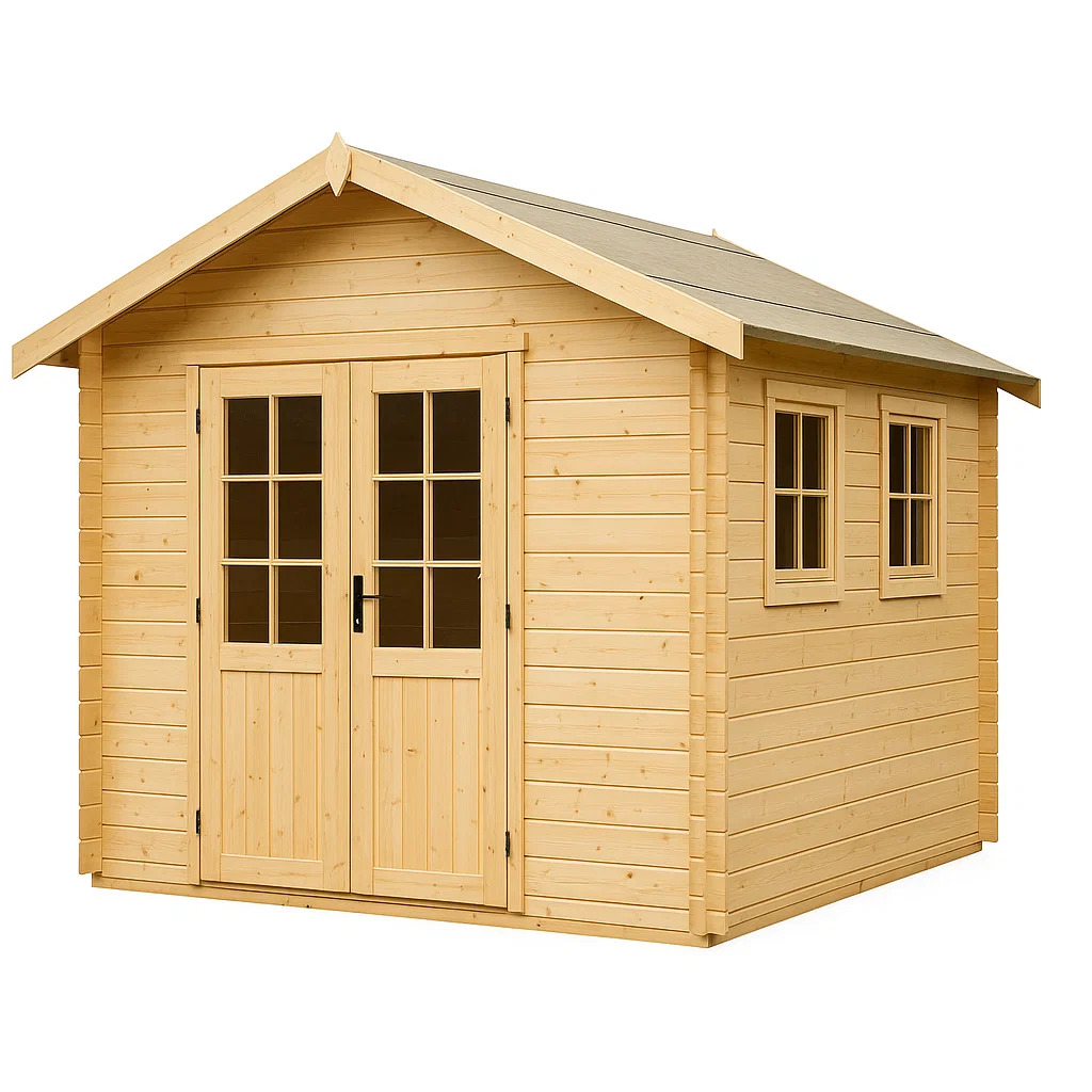 Caseta de jardín. Caseta de madera natural clara de madera maciza para exteriores. 300x250x230 cm