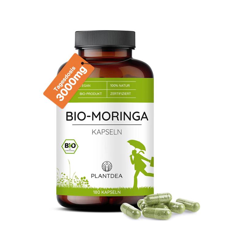 Bio Moringa Kapseln I 3000mg Tagesdosis I 180 Moringa-Kapseln hochdosiert I laborgeprüft I Bio Moringa Pulver I veganes Moringa-Präparat I Ohne Zusätze I PlantDEA