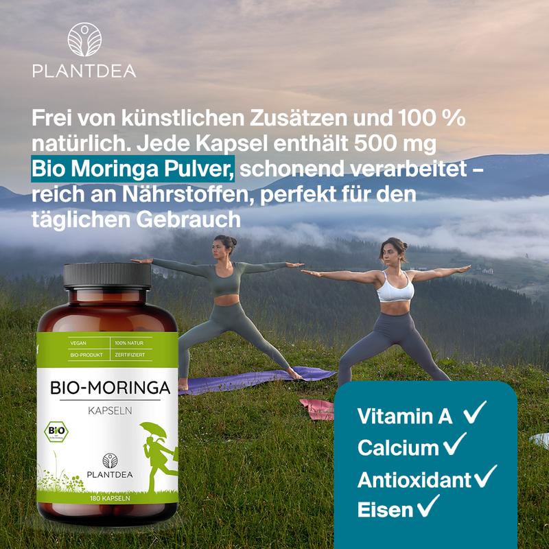 Bio Moringa Kapseln I 3000mg Tagesdosis I 180 Moringa-Kapseln hochdosiert I laborgeprüft I Bio Moringa Pulver I veganes Moringa-Präparat I Ohne Zusätze I PlantDEA
