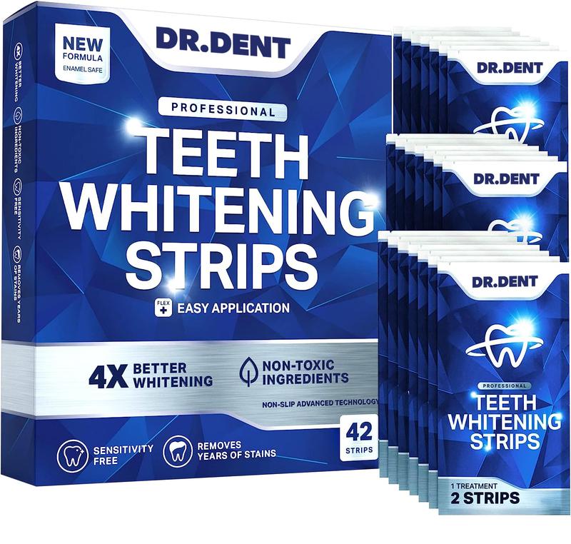 DRDENT Professional Zahnaufhellungsstreifen 21 Anwendungen - Zahnschmelz-sicher - Ohne Schmerzempfindlichkeit - Professionelle Zahnbleaching Strips - 42 Streifen + Mundöffner Inklusive