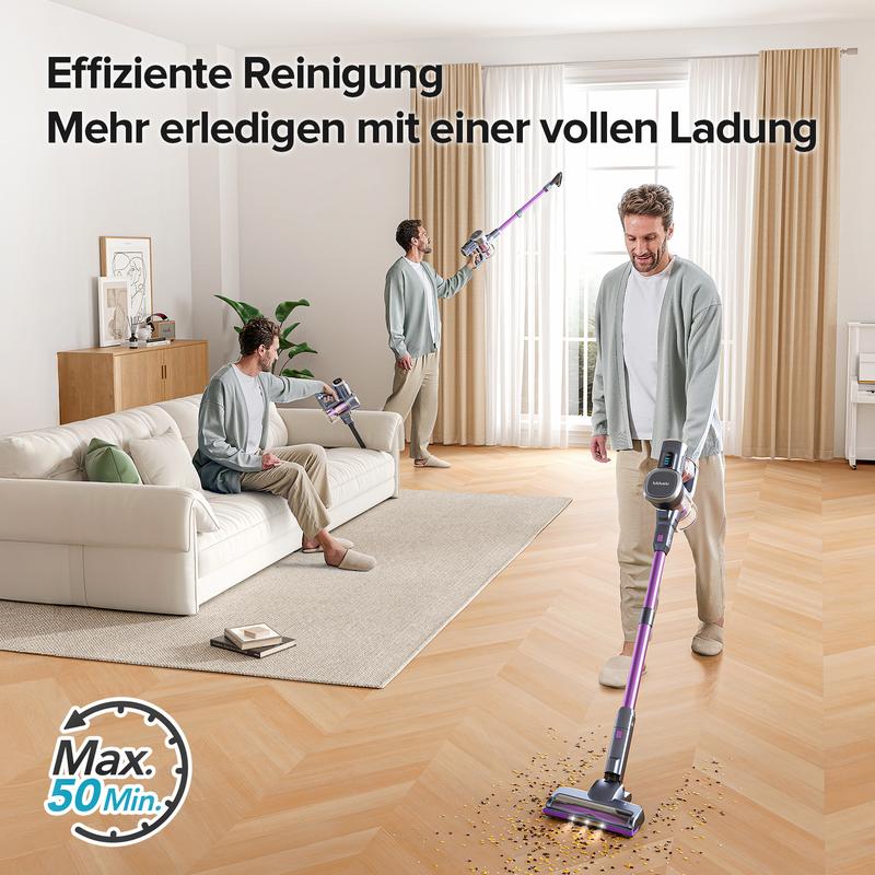 Lubluelu-Cordless Self-Standing Vacuum Cleaner, 25KPa leistungsstarke Saugkraft, 220W Stick Hoover für Tierhaare, Hartböden und Teppiche, 600ml Mülleimer