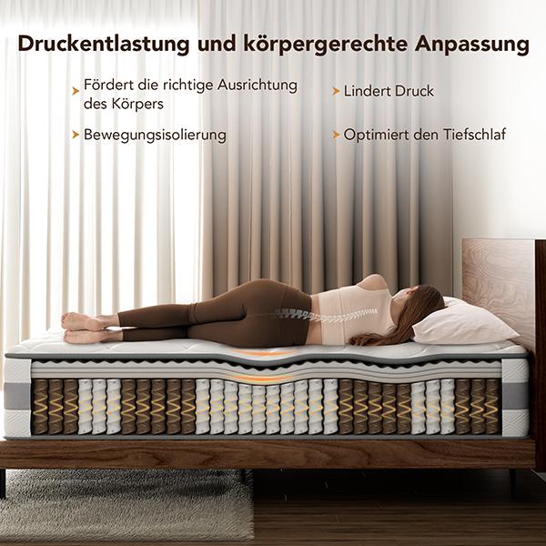 HOMAVO Taschenfederkernmatratze, 10 Schichten Premium-Materialien, 7 Zonen, 25 cm, integrierte Top-Schicht