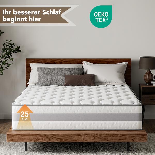 HOMAVO Taschenfederkernmatratze, 10 Schichten Premium-Materialien, 7 Zonen, 25 cm, integrierte Top-Schicht
