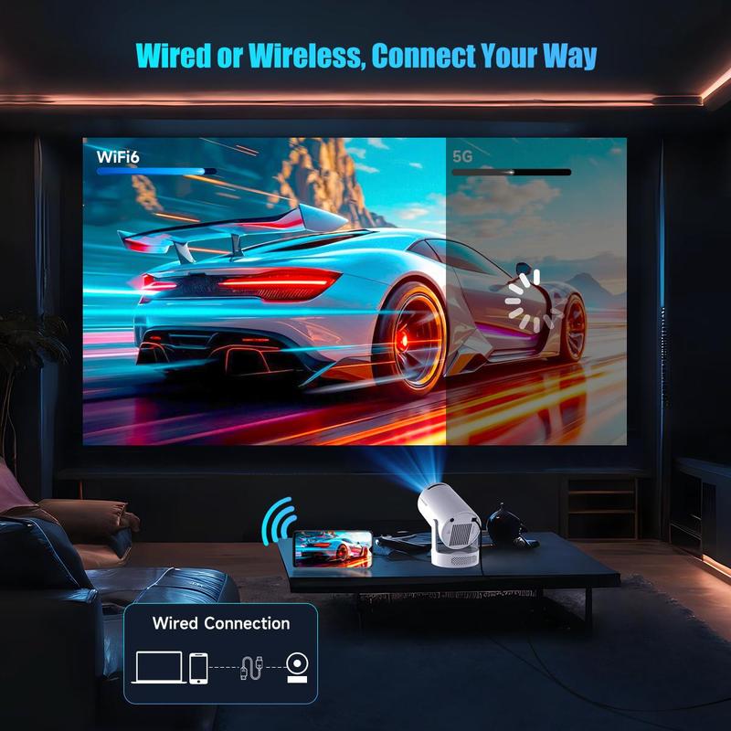 MAGCUBIC Tragbarer Projektor, 290ANSI Android 11 Tragbarer Projektor, WiFi6 BT5.4 Eingebauter Lautsprecher Mini Smart Projektor für Zuhause