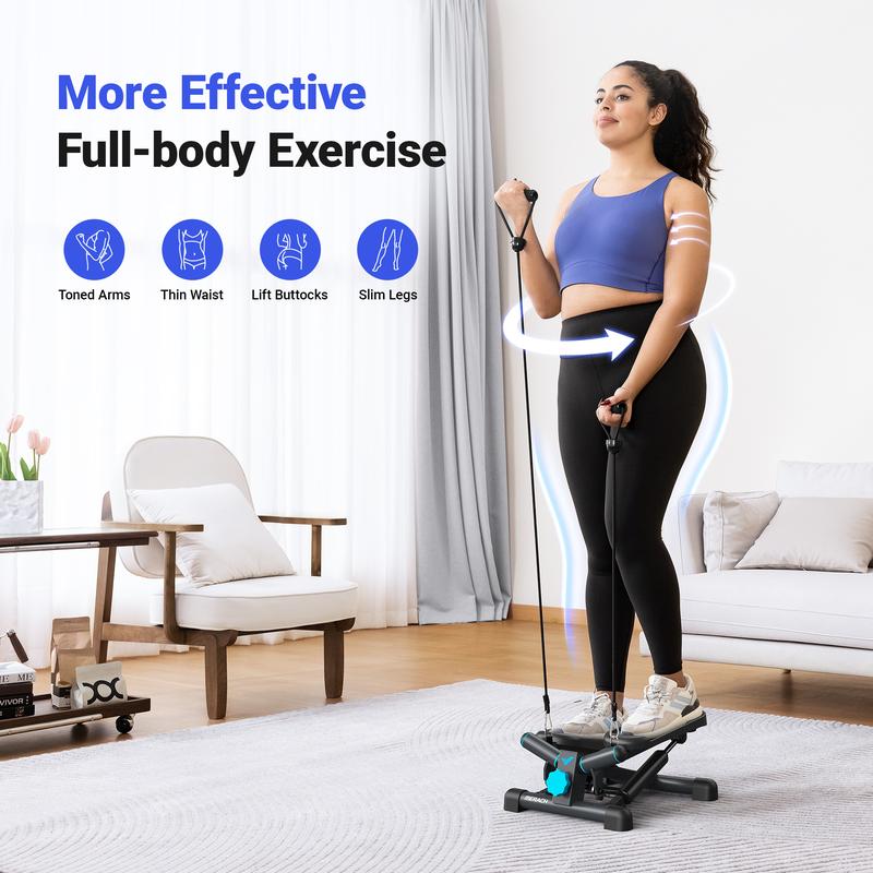 MERACH Mini Steppers for Exercise, Twist Stepper with Resistance Bands, 150 kg Capacity Stair Step Cardio Equipment for Full Body Workout