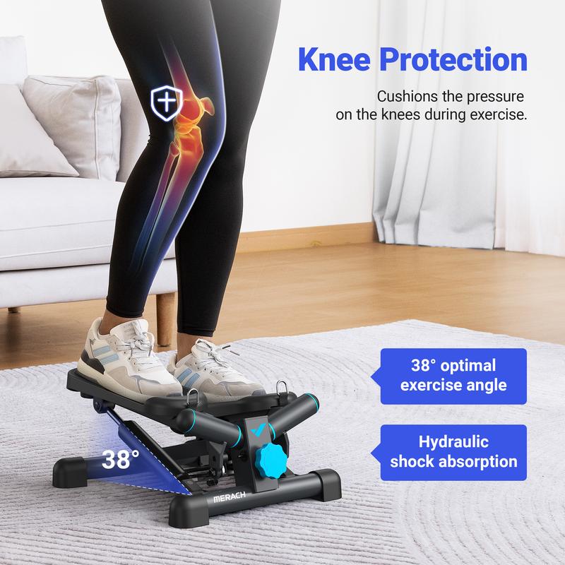 MERACH Mini Steppers for Exercise, Twist Stepper with Resistance Bands, 150 kg Capacity Stair Step Cardio Equipment for Full Body Workout