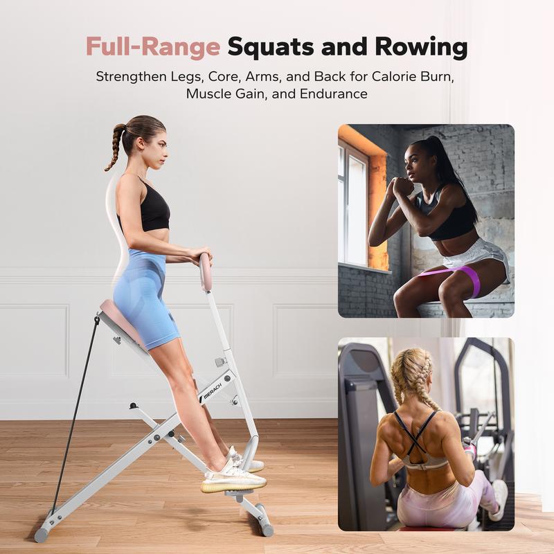 MERACH Squat Machine Glutes Workout Adjustable Resistance Foldable Exercise Equipment Leg Exercise Machine, FathersDayGift with 350lbs Weight Capacity, Rowing Machine
