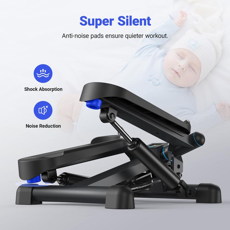 MERACH Mini Steppers for Exercise, Twist Stepper with Resistance Bands, 150 kg Capacity Stair Step Cardio Equipment for Full Body Workout