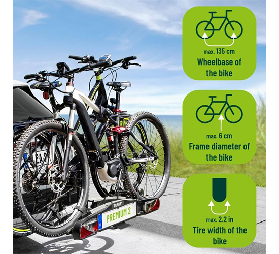 Fahrradträger, E-Bike geeignet, komplett vormontiert, Diebstahlschutz, für 2 Fahrräder, für Anhängekupplung