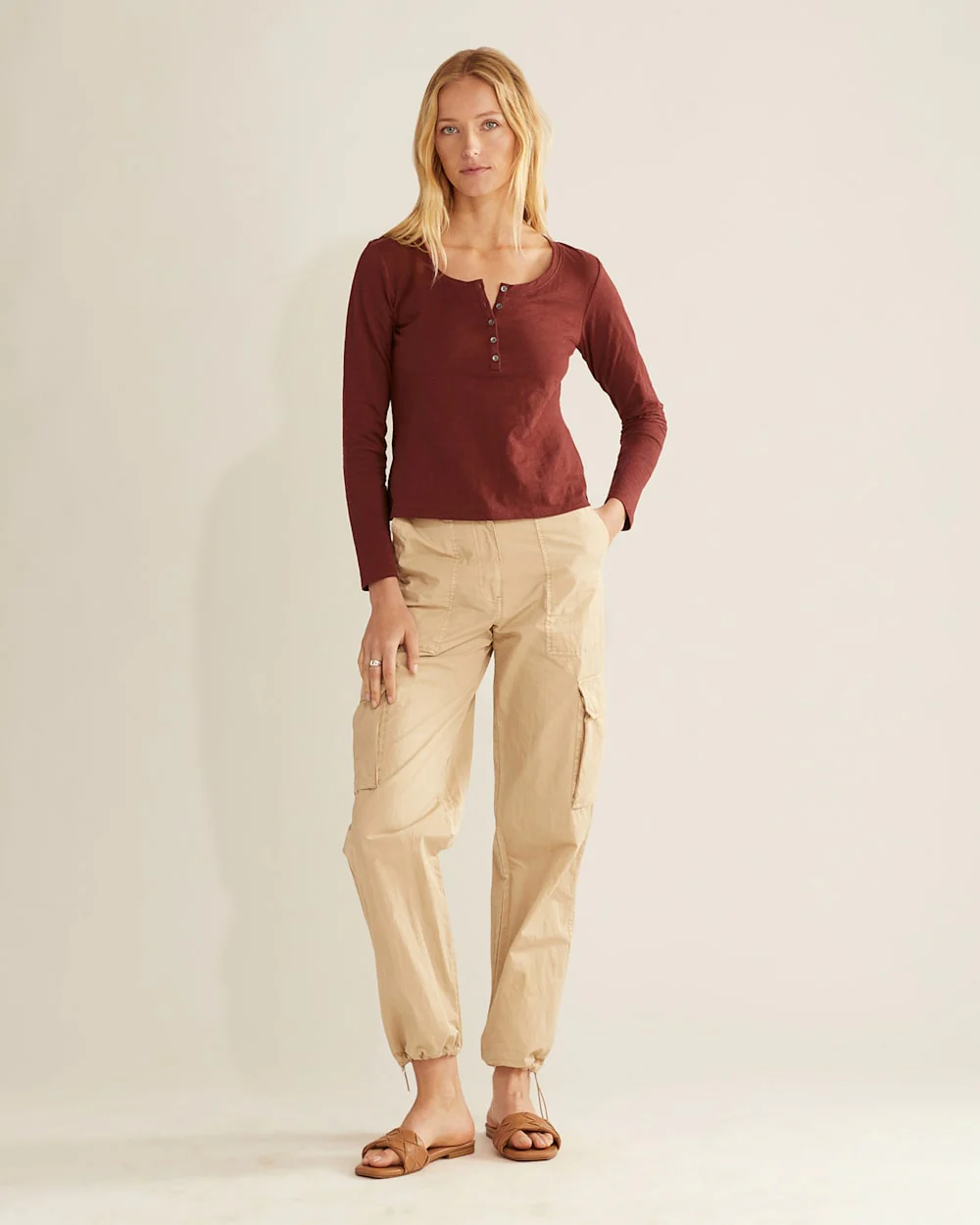 WOMEN'S LONG-SLEEVE COTTON SLUB HENLEY TEE