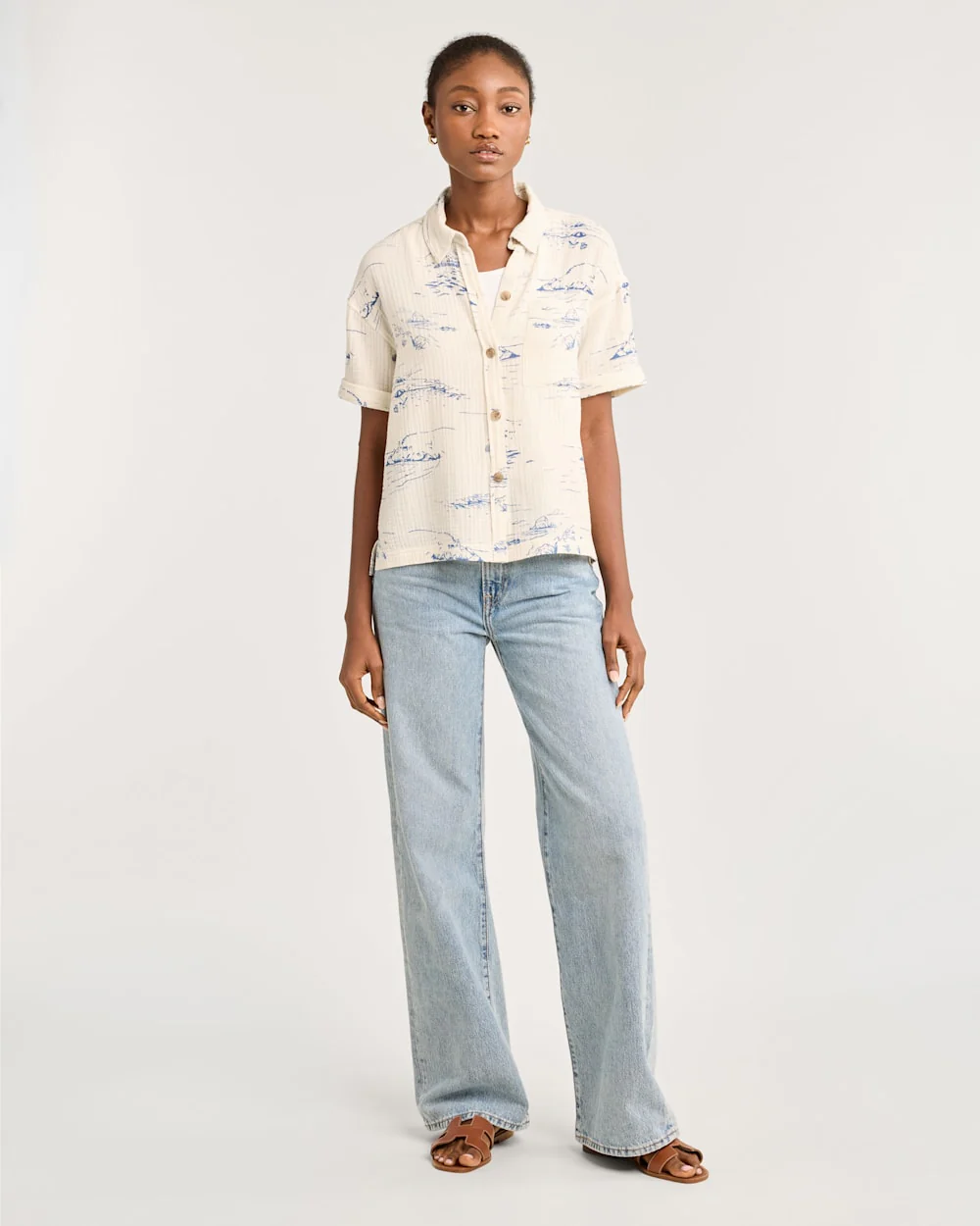 WOMEN'S BUTTON-UP COTTON GAUZE SHIRT