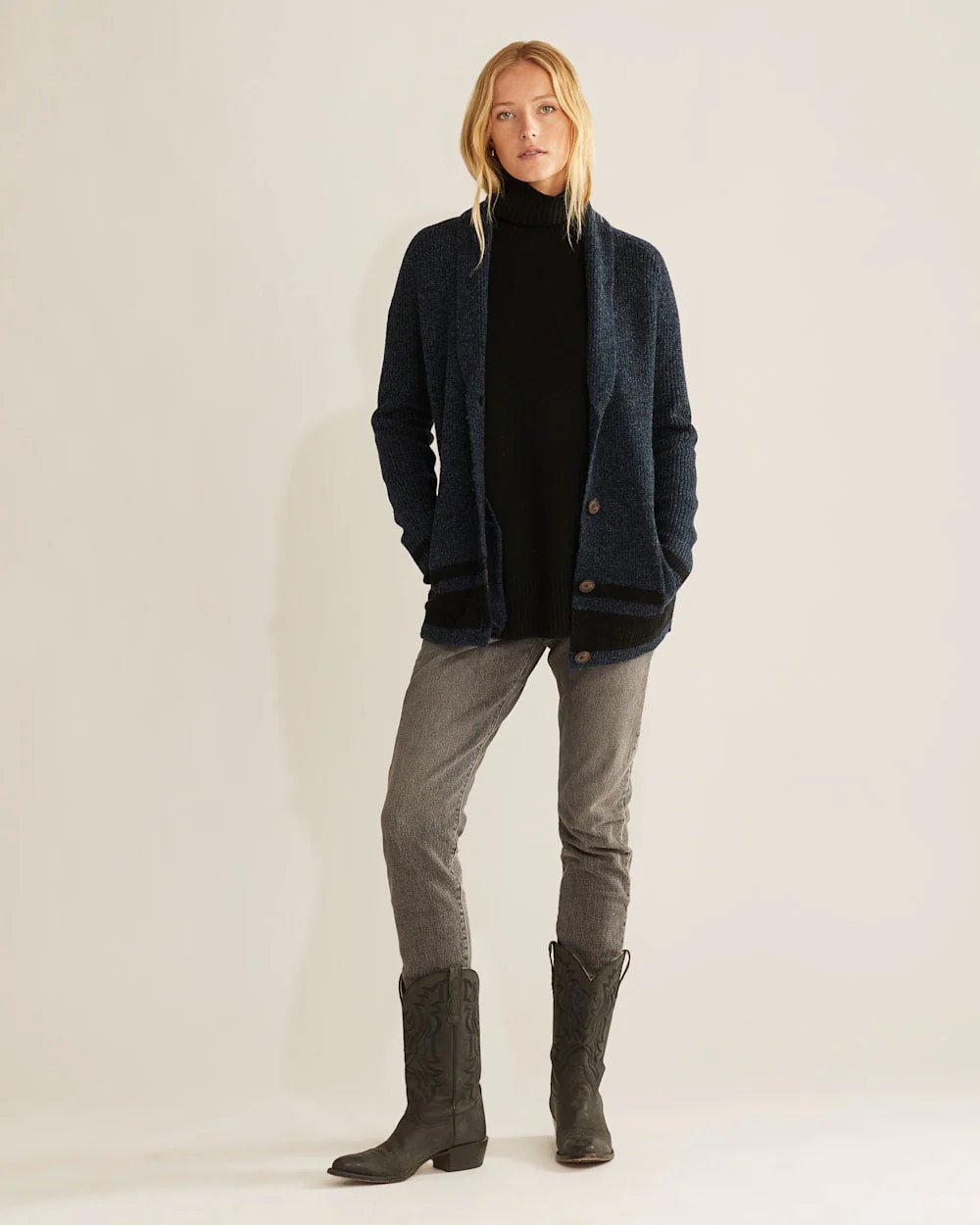 WOMEN'S STRIPED SHETLAND COLLECTION CARDIGAN