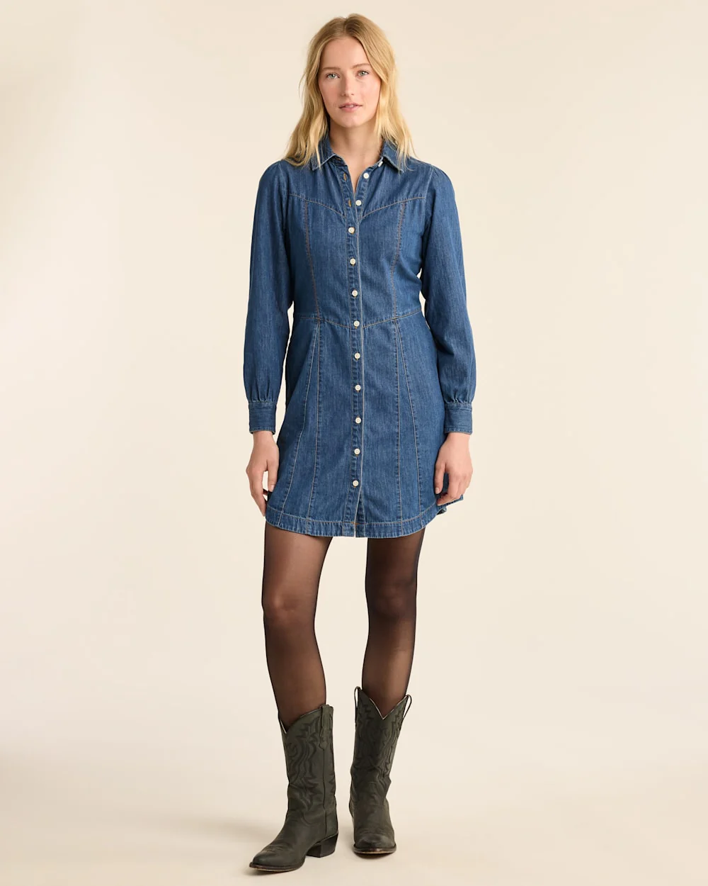WOMEN'S BUTTON-FRONT CHAMBRAY DRESS