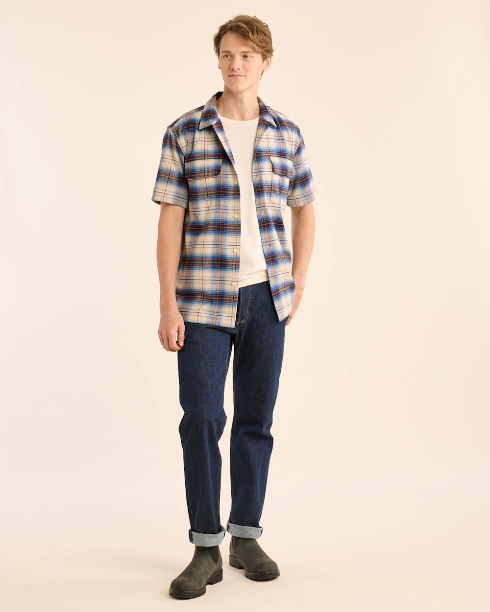 MEN'S SHORT-SLEEVE PLAID COTTON BOARD SHIRT